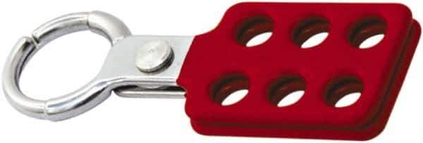 NMC - Single Jaw, 1" Jaw Diam, 6 PadLocks, Red Vinyl Insulation Aluminum Lockout Hasp - Scissor Action, 4-3/8" Long x 1-1/2" Wide, Red - Eagle Tool & Supply