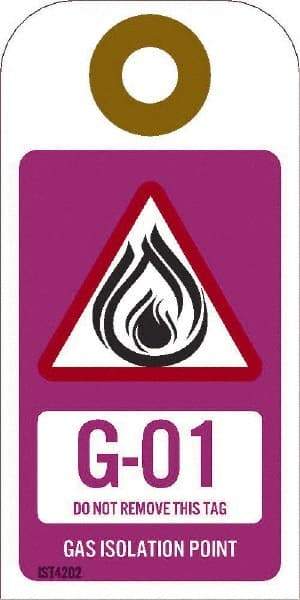 NMC - 4" High x 2" Long, G - 01 THRU G - 10 DO NOT REMOVE THIS TAG GAS ISOLATION POINT, English Safety & Facility Energy Isolation Tag - 1 Side, Purple Unrippable Vinyl - Eagle Tool & Supply