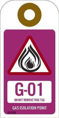 NMC - 4" High x 2" Long, G - 01 THRU G - 10 DO NOT REMOVE THIS TAG GAS ISOLATION POINT, English Safety & Facility Energy Isolation Tag - 1 Side, Purple Unrippable Vinyl - Eagle Tool & Supply