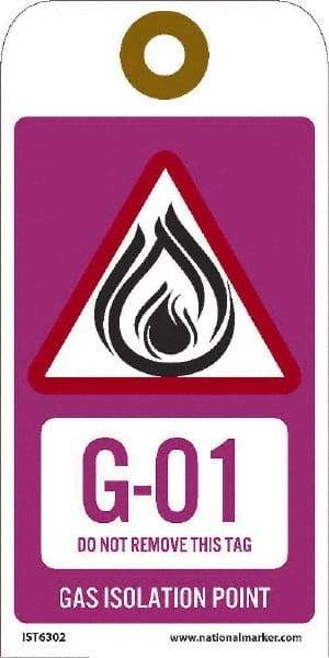 NMC - 6" High x 3" Long, G - 01 THRU G - 10 DO NOT REMOVE THIS TAG GAS ISOLATION POINT, English Safety & Facility Energy Isolation Tag - 1 Side, Purple Unrippable Vinyl - Eagle Tool & Supply