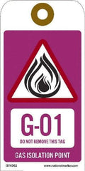 NMC - 6" High x 3" Long, G - 01 THRU G - 10 DO NOT REMOVE THIS TAG GAS ISOLATION POINT, English Safety & Facility Energy Isolation Tag - 1 Side, Purple Unrippable Vinyl - Eagle Tool & Supply