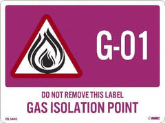 NMC - Energy Isolation Label - Legend: G - 01 THRU G - 10 DO NOT REMOVE THIS TAG GAS ISOLATION POINT, English, Purple, 4" Long x 3" High, Sign Muscle Finish - Eagle Tool & Supply