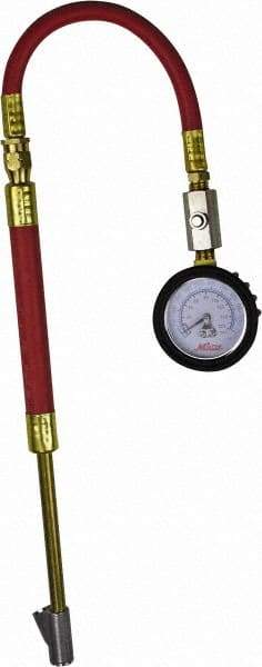 Milton - 0 to 160 psi Dial Straight Foot Dual Head Tire Pressure Gauge - 9' Hose Length, 5 psi Resolution - Eagle Tool & Supply