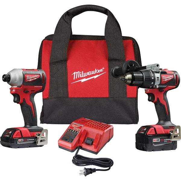 Milwaukee Tool - 18 Volt Cordless Tool Combination Kit - Includes 1/2" Brushless Hammer Drill/Driver & Brushless 1/4" Impact Driver, Lithium-Ion Battery Included - Eagle Tool & Supply