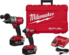 Milwaukee Tool - 18 Volt Cordless Tool Combination Kit - Includes 1/2" Brushless Hammer Drill/Driver & 1/4" Hex Impact Driver, Lithium-Ion Battery Included - Eagle Tool & Supply