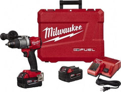 Milwaukee Tool - 18 Volt 1/2" Single-Sleeve Ratcheting Chuck Cordless Hammer Drill - 0 to 32,000 BPM, 0 to 550 & 0 to 2,000 RPM, Reversible - Eagle Tool & Supply