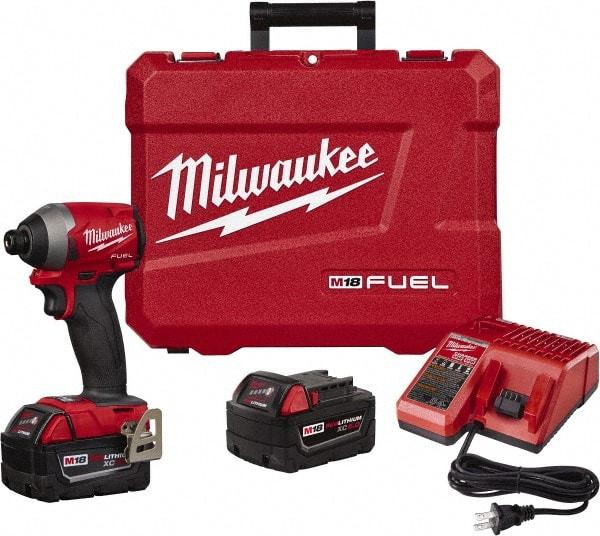 Milwaukee Tool - 18 Volt, 1/4" Drive, 167 Ft/Lb Torque, Cordless Impact Driver - 3600 RPM, 2 Lithium-Ion Batteries Included - Eagle Tool & Supply