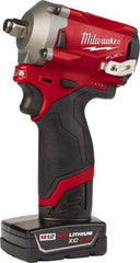 Milwaukee Tool - 1/2" Drive 12 Volt Pistol Grip Cordless Impact Wrench & Ratchet - 2,700 RPM, 0 to 3,200 BPM, 250 Ft/Lb Torque, 2 Lithium-Ion Batteries Included - Eagle Tool & Supply