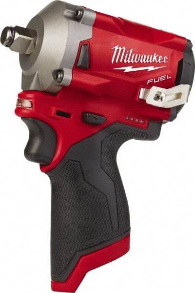 Milwaukee Tool - 1/2" Drive 12 Volt Pistol Grip Cordless Impact Wrench & Ratchet - 2,700 RPM, 0 to 3,200 BPM, 250 Ft/Lb Torque, Lithium-Ion Batteries - Eagle Tool & Supply