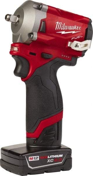 Milwaukee Tool - 3/8" Drive 12 Volt Pistol Grip Cordless Impact Wrench & Ratchet - 2,700 RPM, 0 to 3,200 BPM, 250 Ft/Lb Torque, 2 Lithium-Ion Batteries Included - Eagle Tool & Supply