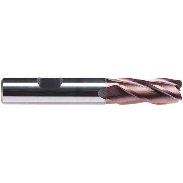 Emuge - 4mm Diam, 8mm LOC, 4 Flute Solid Carbide Roughing & Finishing End Mill - TiAlN Finish, 54mm OAL, 6mm Shank Diam, Weldon Shank, 38° Helix, Centercutting, Long Length - Eagle Tool & Supply