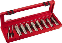 Milwaukee Tool - 8 Piece, 9/16 to 1-1/16" Cutter Diam, 2" Cutting Depth, Carbide-Tipped Annular Cutter Set - 9/16, 5/8, 11/16, 3/4, 13/16, 7/8, 15/16, 1-1/16" Cutter Diam - Eagle Tool & Supply