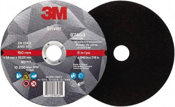 3M - 6" Ceramic Cutoff Wheel - 0.045" Thick, 7/8" Arbor, Use with Angle Grinders - Eagle Tool & Supply