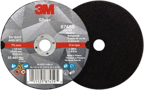 3M - 3" Ceramic Cutoff Wheel - 0.06" Thick, 3/8" Arbor, Use with Angle Grinders - Eagle Tool & Supply