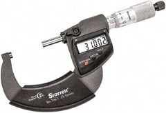 Starrett - 25 to 50mm Range, 0.001mm Graduation, Mechanical Outside Micrometer - Ratchet Thimble, 30mm Throat Depth, Accurate to 0.001mm - Eagle Tool & Supply