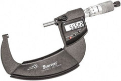 Starrett - 50 to 75mm Range, 0.001mm Graduation, Mechanical Outside Micrometer - Ratchet Thimble, 43mm Throat Depth, Accurate to 0.001mm - Eagle Tool & Supply