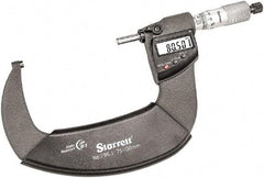 Starrett - 75 to 100mm Range, 0.001mm Graduation, Mechanical Outside Micrometer - Ratchet Thimble, 55mm Throat Depth, Accurate to 0.001mm - Eagle Tool & Supply