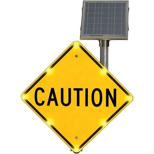 TAPCO - "Caution", 30" Wide x 30" High, Aluminum Traffic Control Signs - Fluorescent Yellow, Black, Diamond Grade Reflectivity, Diamond, Post Mount - Eagle Tool & Supply