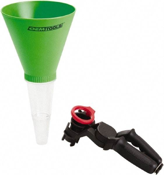 OEM Tools - 16 oz Capacity Plastic Funnel with Clamp - 3-3/4" Straight Spout, Green & Clear - Eagle Tool & Supply