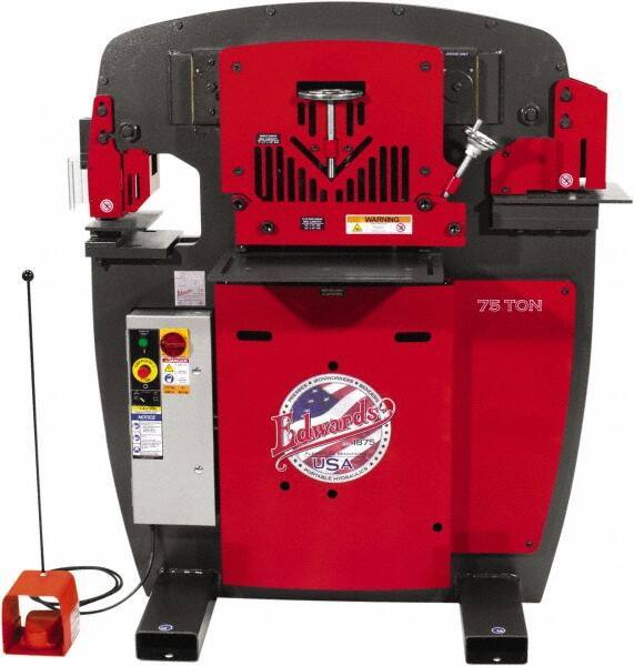 Edwards Manufacturing - 10" Throat Depth, 75 Ton Punch Pressure, 1-1/16" in 7/8" Punch Capacity Ironworker - 7-1/2 hp, 3 Phase, 230 Volts, 50" Wide x 60-1/4" High x 45" Deep - Eagle Tool & Supply