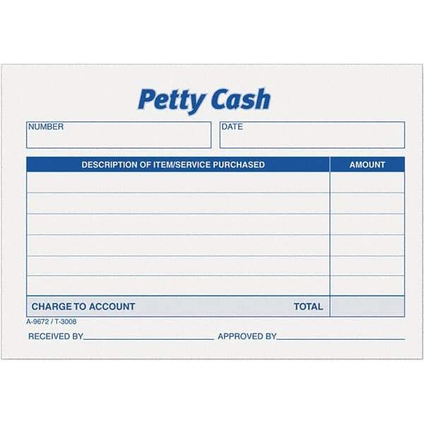 TOPS - 600 Sheet, 3-1/2 x 5", Petty Cash Slips - Blue & White - Eagle Tool & Supply