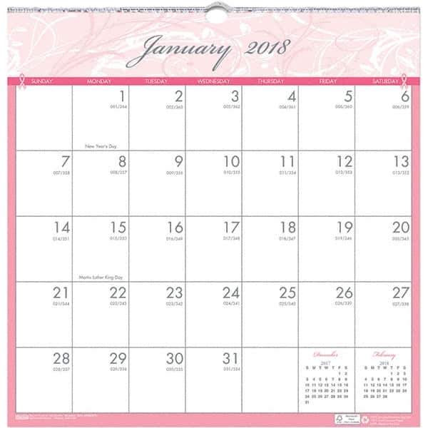 House of Doolittle - 12 Sheet, 12 x 12", Wall Calendar - Pink & Gray - Eagle Tool & Supply