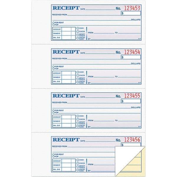 TOPS - 200 Sheet, 7-1/8 x 2-3/4", Receipt Book - Blue, White & Yellow - Eagle Tool & Supply