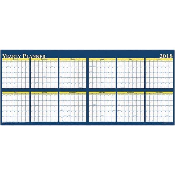 House of Doolittle - 1 Sheet, 60 x 26", Erasable Wall Planner - Yellow & Blue - Eagle Tool & Supply