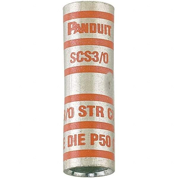 Panduit - 3/0 AWG Compatible, Noninsulated, Crimp-On Butt Splice Terminal - Red - Eagle Tool & Supply