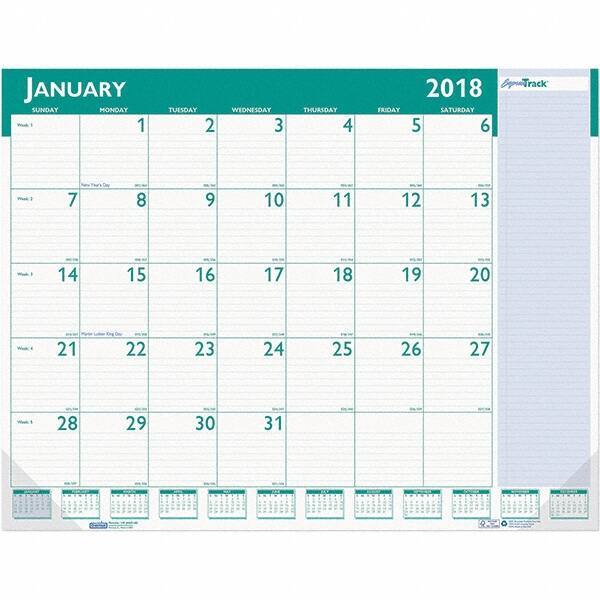 House of Doolittle - 12 Sheet, 22 x 17", Desk Pad Calendar - White & Teal - Eagle Tool & Supply