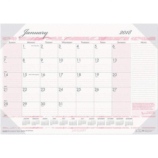 House of Doolittle - 12 Sheet, 18-1/2 x 13", Desk Pad Calendar - Pink & Gray - Eagle Tool & Supply