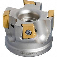 Iscar - 6 Inserts, 2-1/2" Cut Diam, 1" Arbor Diam, 0.63" Max Depth of Cut, Indexable Square-Shoulder Face Mill - 0/90° Lead Angle, 1-3/4" High, T490 LN.T 1607 Insert Compatibility, Through Coolant, Series Helitang - Eagle Tool & Supply