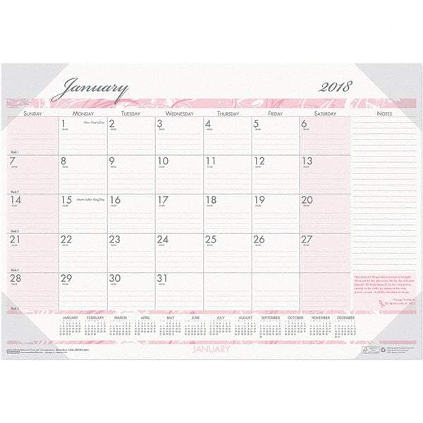 House of Doolittle - 12 Sheet, 22 x 17", Desk Pad Calendar - Pink & Gray - Eagle Tool & Supply