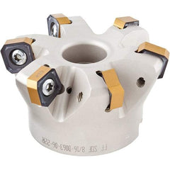 Iscar - 7 Inserts, 3.211" Cutter Diam, 0.047" Max Depth of Cut, Indexable High-Feed Face Mill - 1" Arbor Hole Diam, 2-3/4" High, FF SOF Toolholder, ON.U 05, OXMT 0507, S845 SN.U 13 Inserts, Series Helido - Eagle Tool & Supply