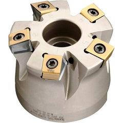 Iscar - 5 Inserts, 2" Cutter Diam, 0.071" Max Depth of Cut, Indexable High-Feed Face Mill - 3/4" Arbor Hole Diam, 1.57" High, FTP-LN10 Toolholder, LNHT 1006 Inserts, Series Helitang - Eagle Tool & Supply