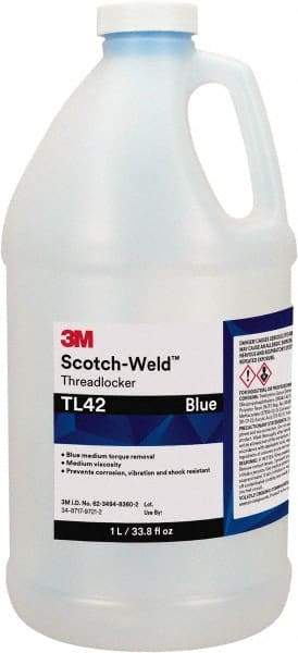 3M - 1 L, Blue, Medium Strength Liquid Threadlocker - Series TL42, 24 hr Full Cure Time - Eagle Tool & Supply