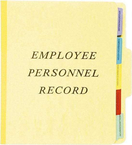 Pendaflex - 8-1/2 x 11", Letter Size, Yellow, Personnel File Folder - 20 Point Stock, 1/3 Tab Cut Location - Eagle Tool & Supply
