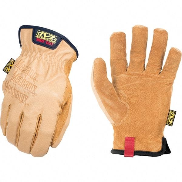 Mechanix Wear - Size M, ANSI Cut Lvl A9, Genuine Leather Cut & Puncture Resistant Gloves - Elastic Cuff, Brown, Paired - Eagle Tool & Supply