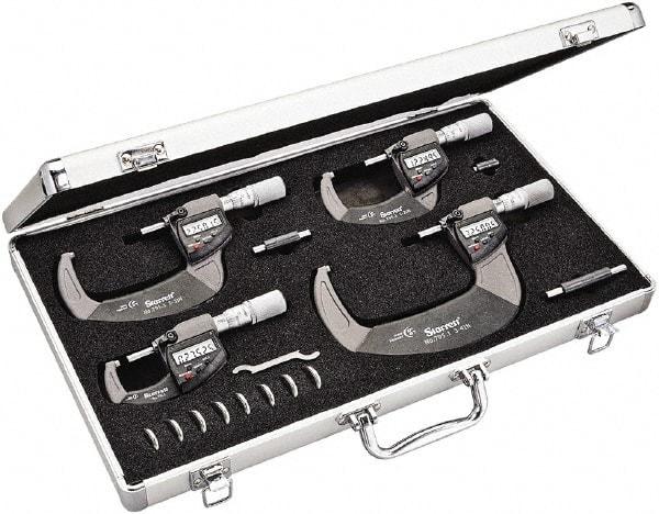 Starrett - Mechanical Outside Micrometer Sets Minimum Measurement (Inch): 0 Maximum Measurement (Inch): 4 - Eagle Tool & Supply