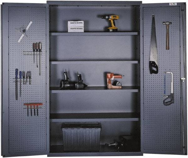 Valley Craft - 4 Shelf Pegboard Storage Cabinet - Steel, 48" Wide x 24" Deep x 78" High, Gray - Eagle Tool & Supply