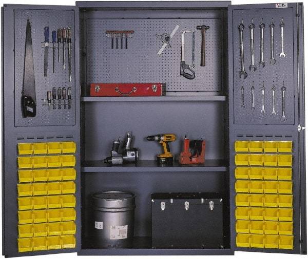 Valley Craft - 2 Shelf 64 Bin Pegboard Storage Cabinet - Steel, 48" Wide x 24" Deep x 78" High, Gray - Eagle Tool & Supply