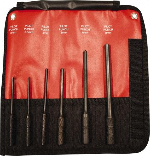 Mayhew - 6 Piece, 3 to 8mm, Pin & Pilot Punch Set - Hex Shank, Steel, Comes in Kit Bag - Eagle Tool & Supply