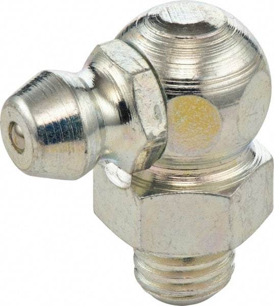 Umeta - 90° Head Angle, M8x1 Metric Stainless Steel Standard Grease Fitting - 9mm Hex, 18mm Overall Height, 5.5mm Shank Length - Eagle Tool & Supply