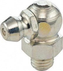 Umeta - 90° Head Angle, M6x1 Metric Stainless Steel Standard Grease Fitting - 9mm Hex, 18mm Overall Height, 5.5mm Shank Length - Eagle Tool & Supply