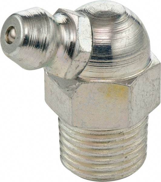 Umeta - 65° Head Angle, 1/8 PTF Steel Standard Grease Fitting - 7/16" Hex, 1.2188" Overall Height, Zinc Plated Finish - Eagle Tool & Supply