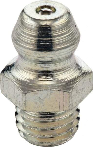 Umeta - Straight Head Angle, M6x0.75 Metric Steel Standard Grease Fitting - 7mm Hex, 15mm Overall Height, 5.5mm Shank Length, Zinc Plated Finish - Eagle Tool & Supply