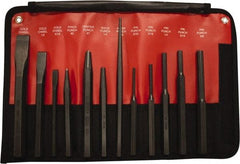 Mayhew - 12 Piece Cold Chisel, Prick, Center, Solid & Pin Punch Set - 5/16 to 3/4" Chisel, 5/32 to 3/8" Punch, Hex Shank - Eagle Tool & Supply