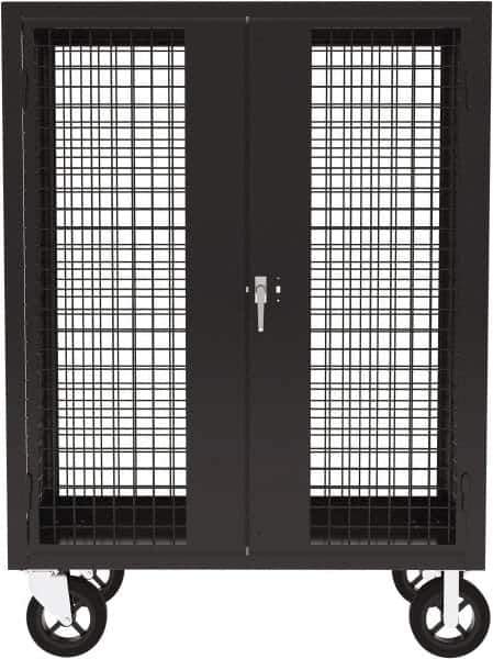 Valley Craft - 2,000 Lb Capacity, 4-Sided Steel Security Truck - 24" Long x 48" Wide x 66" High, 8" Diam Mold-On Rubber Wheels - Eagle Tool & Supply