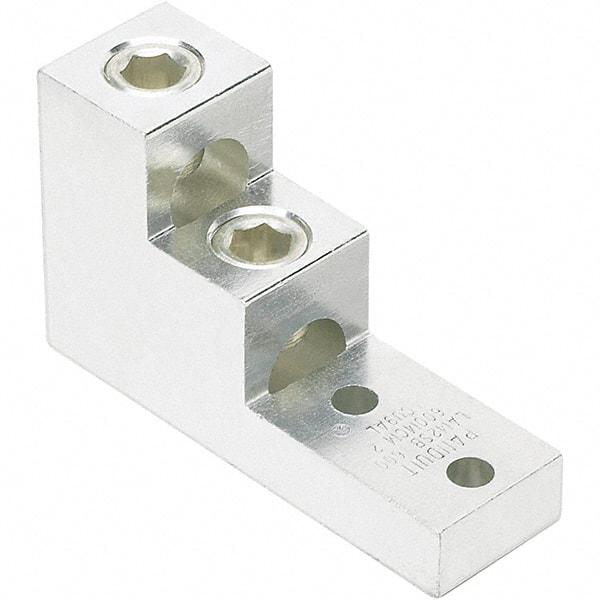 Panduit - 2 AWG Noninsulated Lug Connection Square Ring Terminal - 3/8" Stud, 4.91" OAL x 1-1/2" Wide, Tin Plated Aluminum Contact - Eagle Tool & Supply