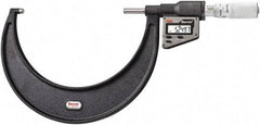 Starrett - 127 to 152 mm Range, 0.0001" Resolution, Standard Throat, Electronic Outside Micrometer - 0.0002" Accuracy, Friction Thimble, Micro Lapped Carbide Face, CR2450 Battery, Includes 3V Battery - Eagle Tool & Supply